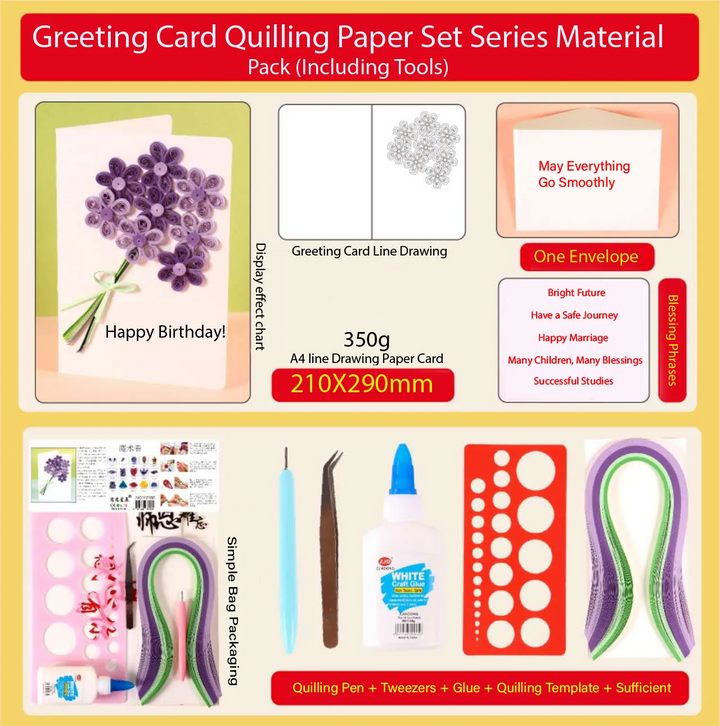 Greeting Card Making Kit. Lilac Flowers DIY Quilling Kit F07M3-5-FL1