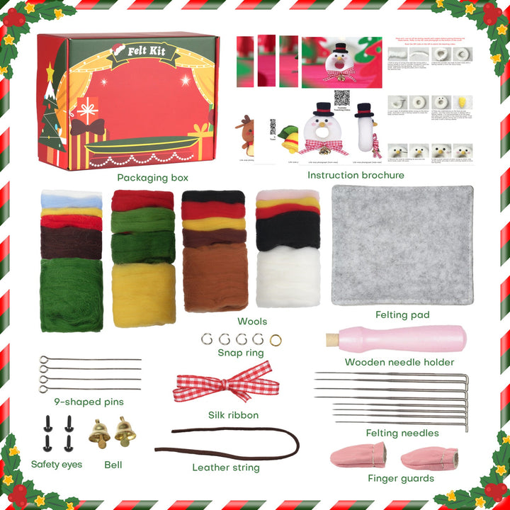Christmas Donut, Bell, Tree and Reindeer Needle Felting Kit. Wizardi DIY Wool Craft Kit F07N8-Z-11