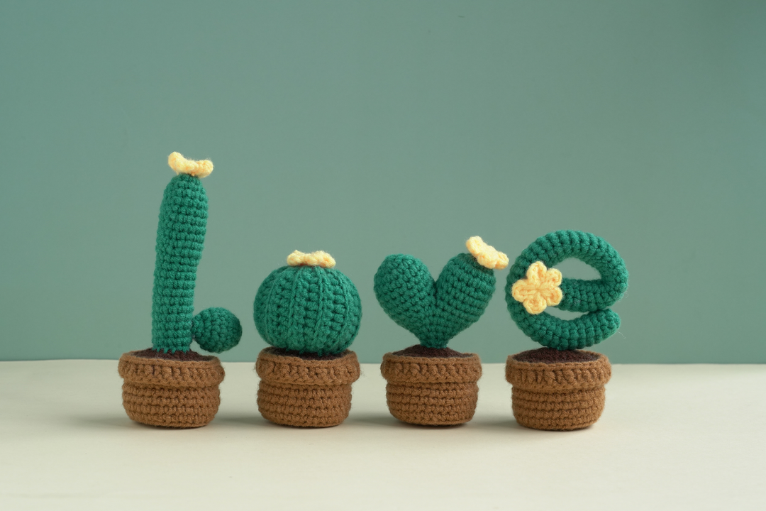 Cactus with Flowers. Potted Plant Amigurumi DIY Crochet Kit Wizardi F07N8-M18