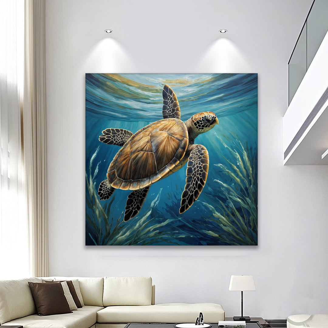Turtle In Seagrass Coastal Wall Art