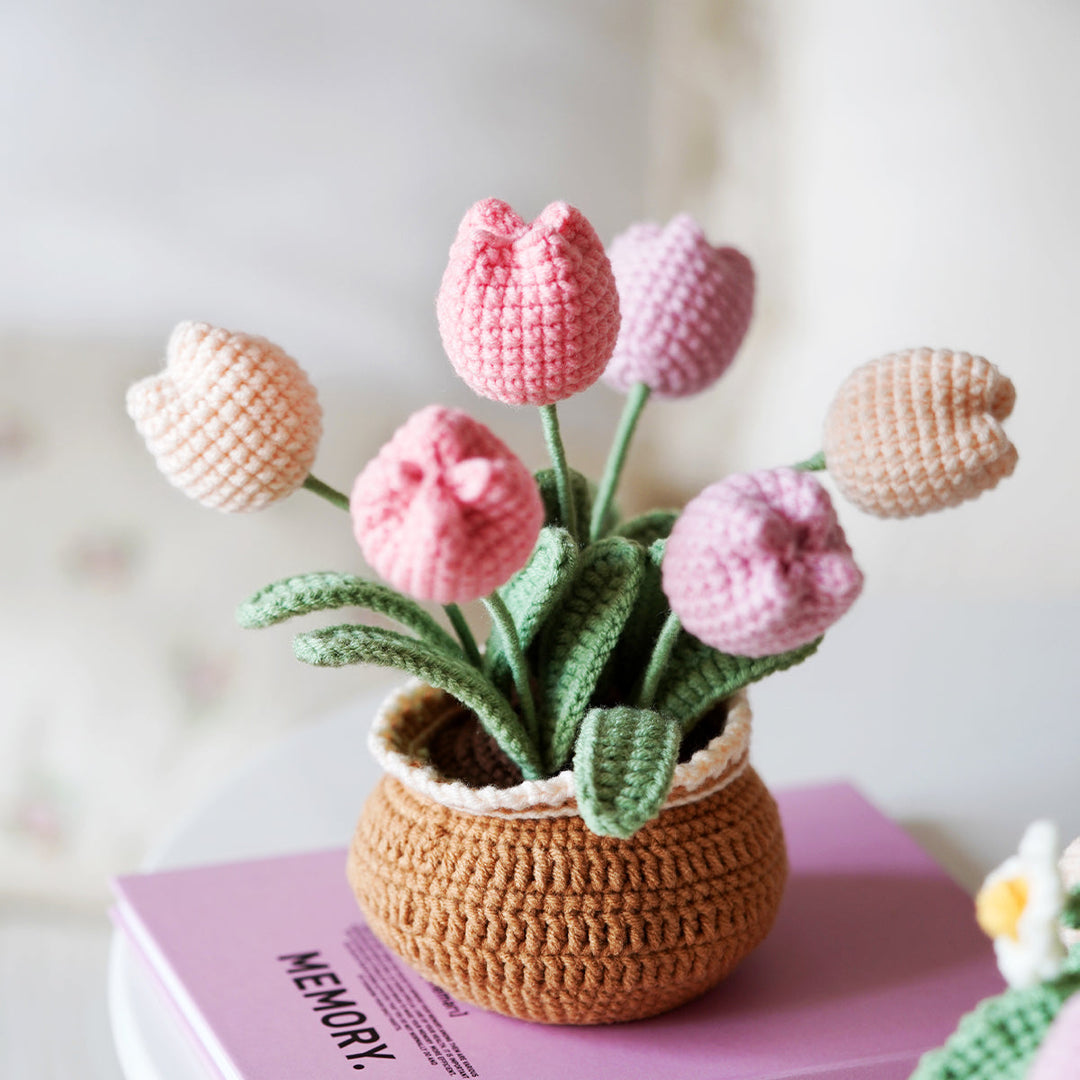 Tulips in Bloom. Potted Flower Amigurumi DIY Crochet Kit Wizardi F07N8-M30
