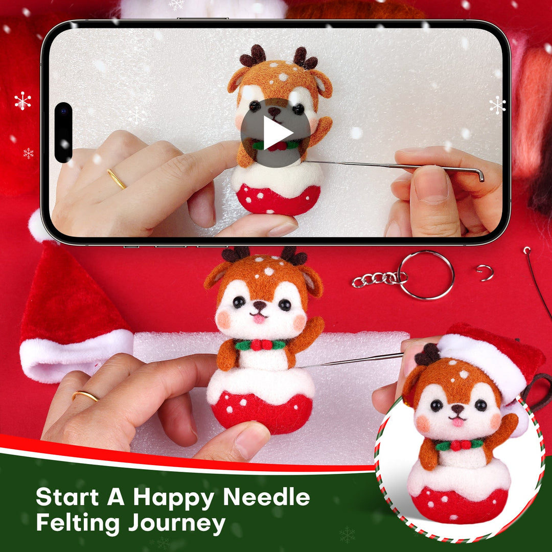Christmas Shiba Inu and Piggy Needle Felting Kit. Wizardi DIY Wool Craft Kit F07N8-Z-12