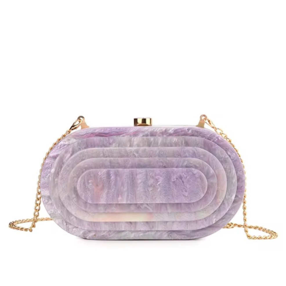 Art Deco Acrylic Oval Clutch Handbag-Lilac