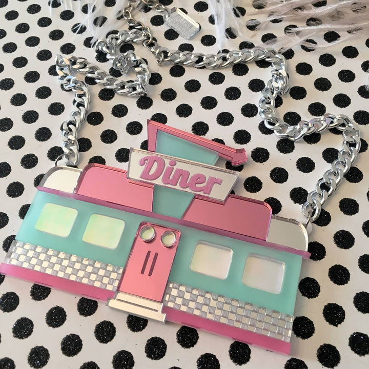 Retro Diner Seafoam And Mirrored Pink Necklace