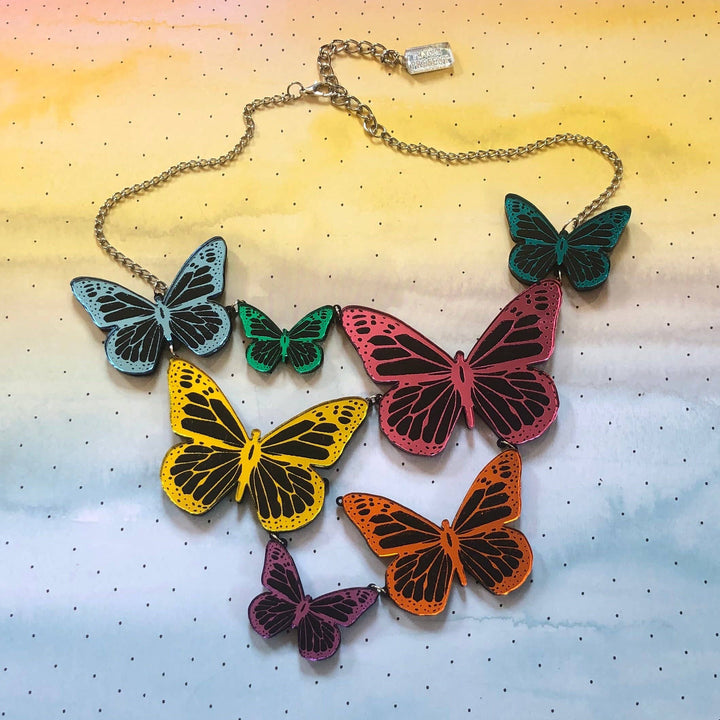 Mirrored Rainbow Butterfly Statement Necklace