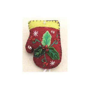 2" Pin- Red Mitten w/3 Leaves by Stitch by Stitch image