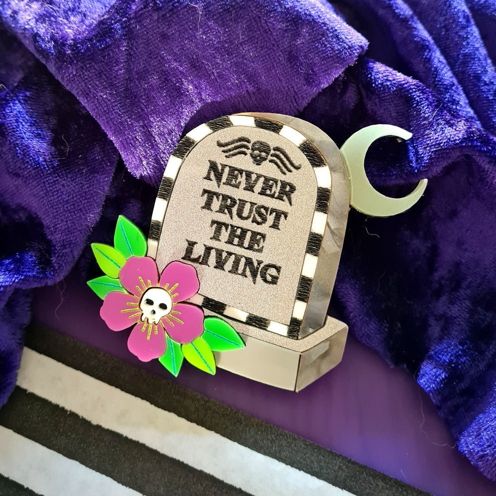 Beetle Juice Gravestone Brooch or Necklace
