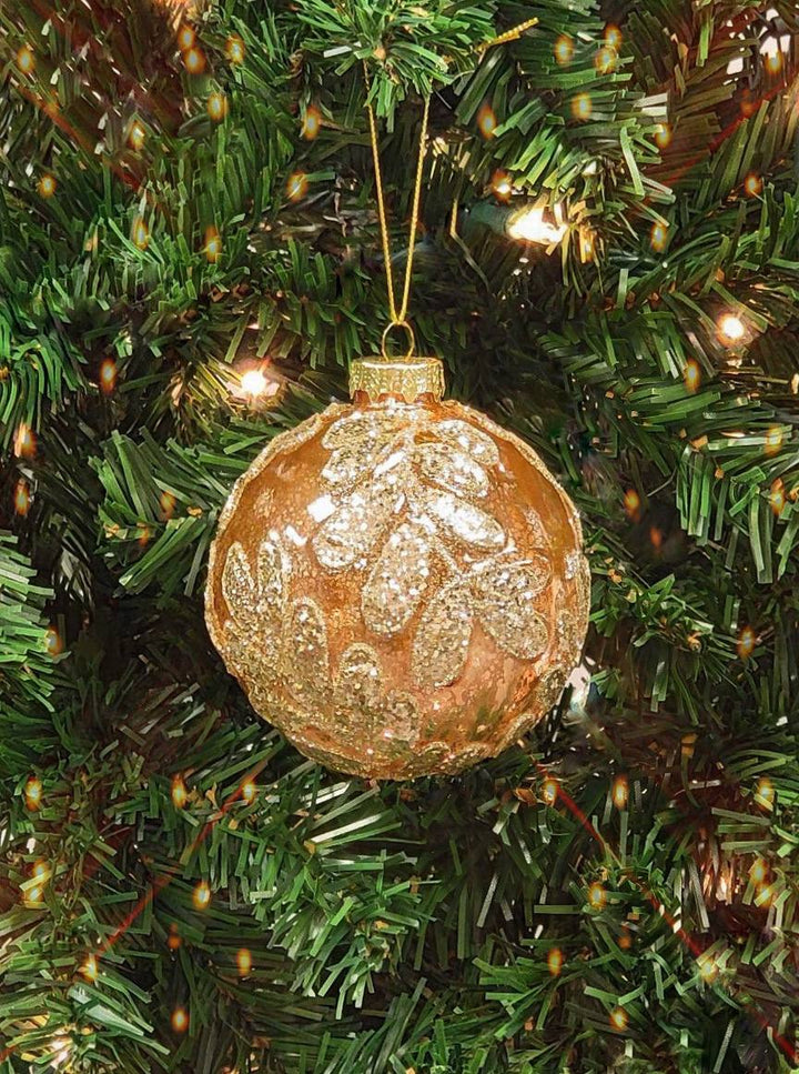 Copper Leaf Glass Ball Christmas Ornament F07M7-27(LH76-23038)