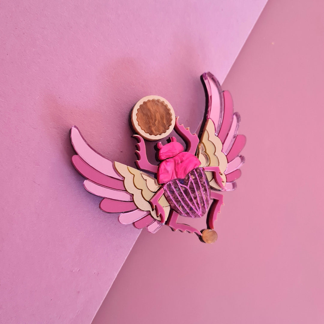 Pink Winged Scarab Beetle Brooch or Necklace
