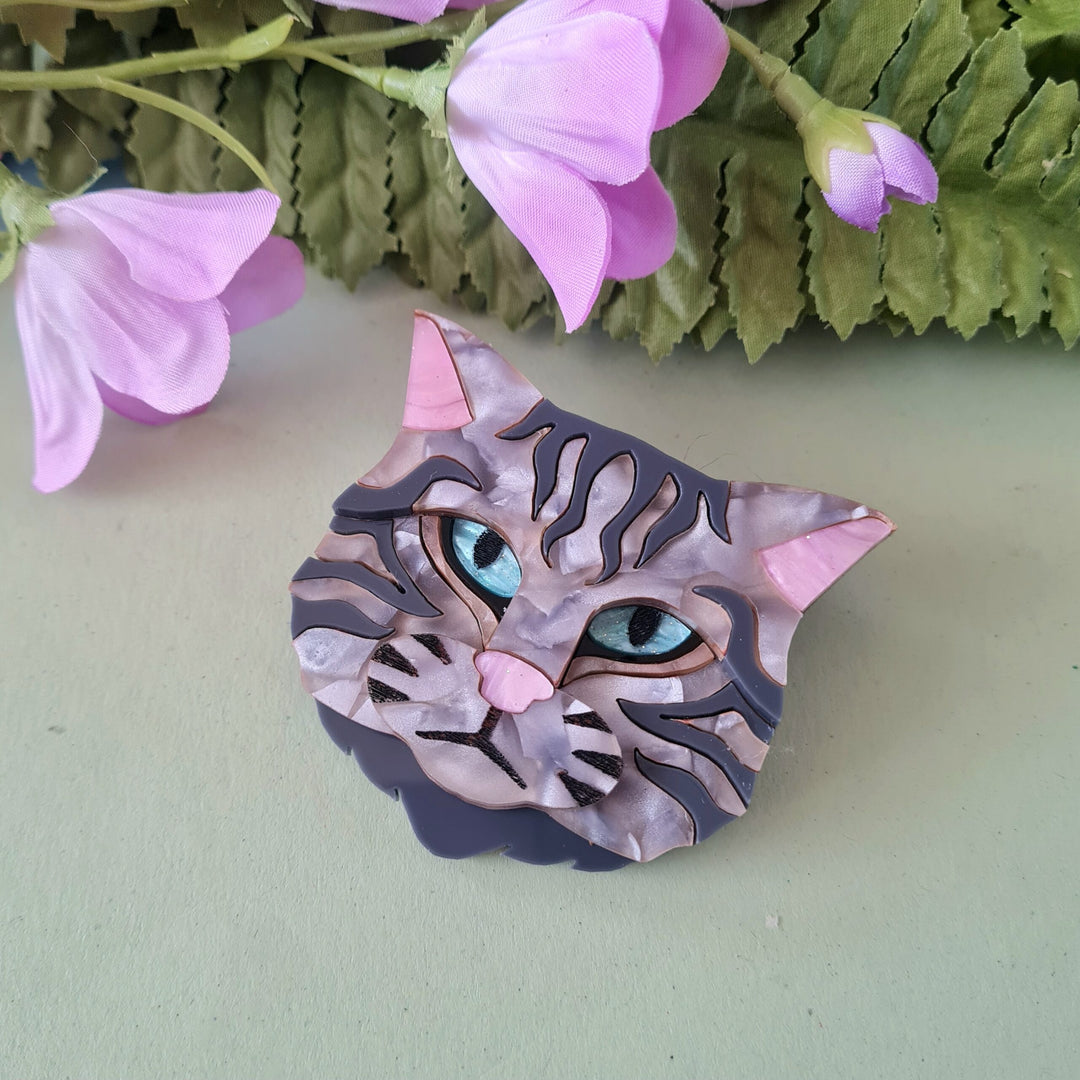 Scottish Wild Cat Grey Tabby Brooch or Necklace