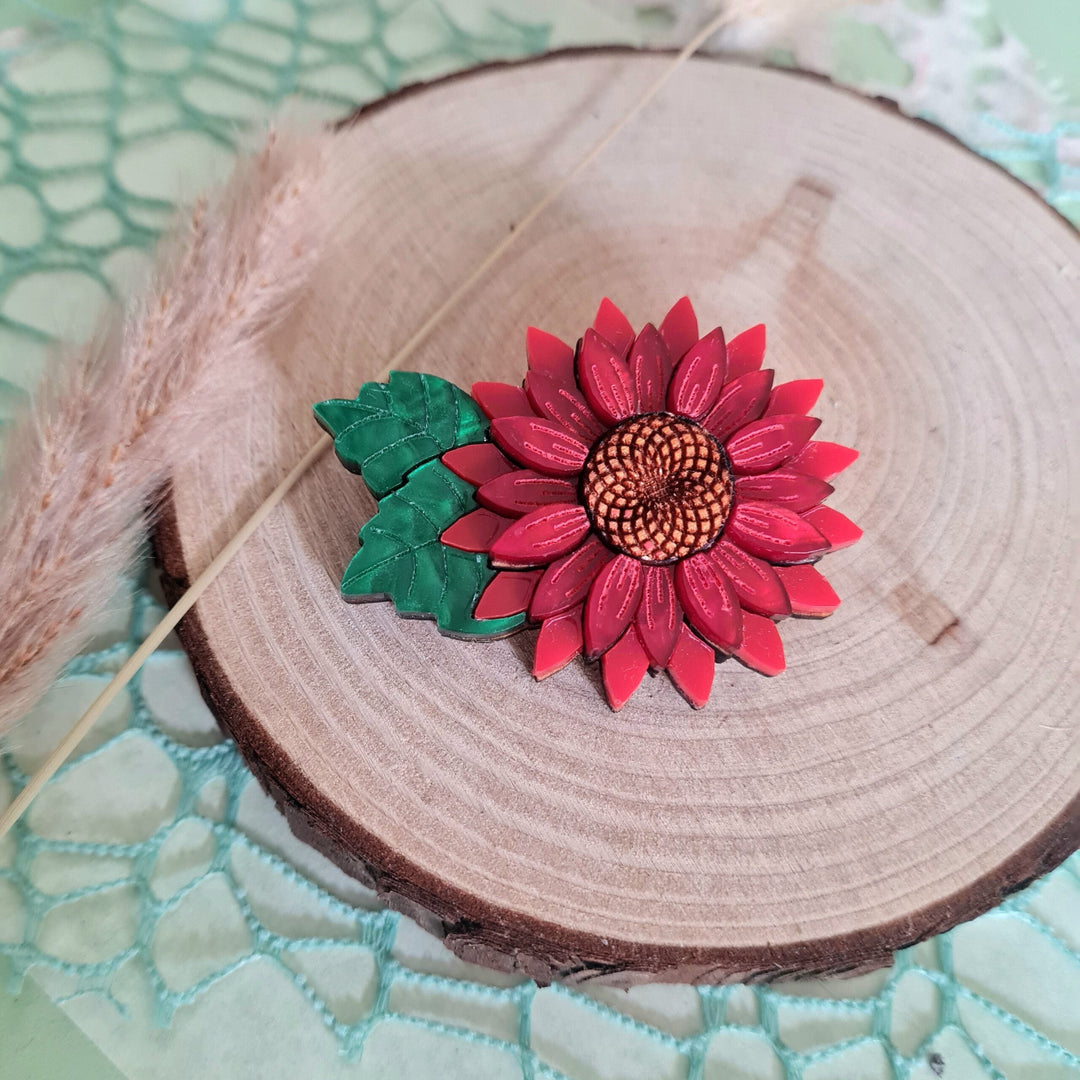 Red Sunflower Pin Brooch