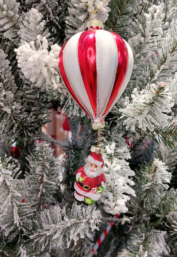 Striped Red and White Ball with Santa Christmas Glass Ornament by Wizardi F07M3-52 HB-SY25777