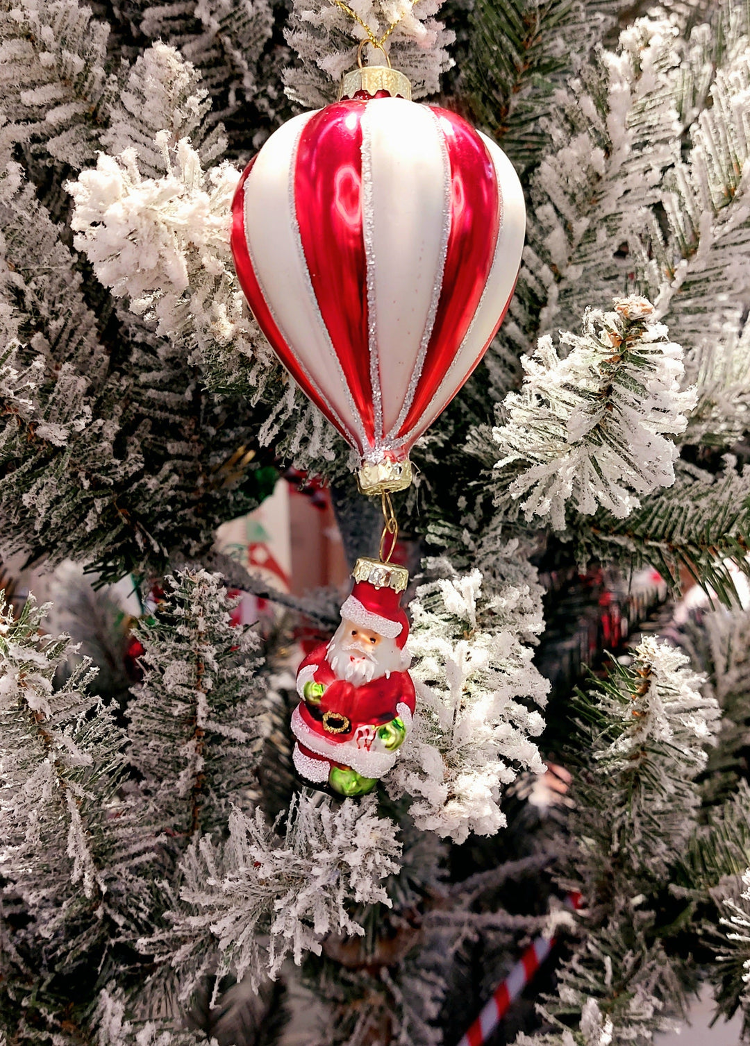 Striped Red and White Ball with Santa Christmas Glass Ornament by Wizardi F07M3-52 HB-SY25777