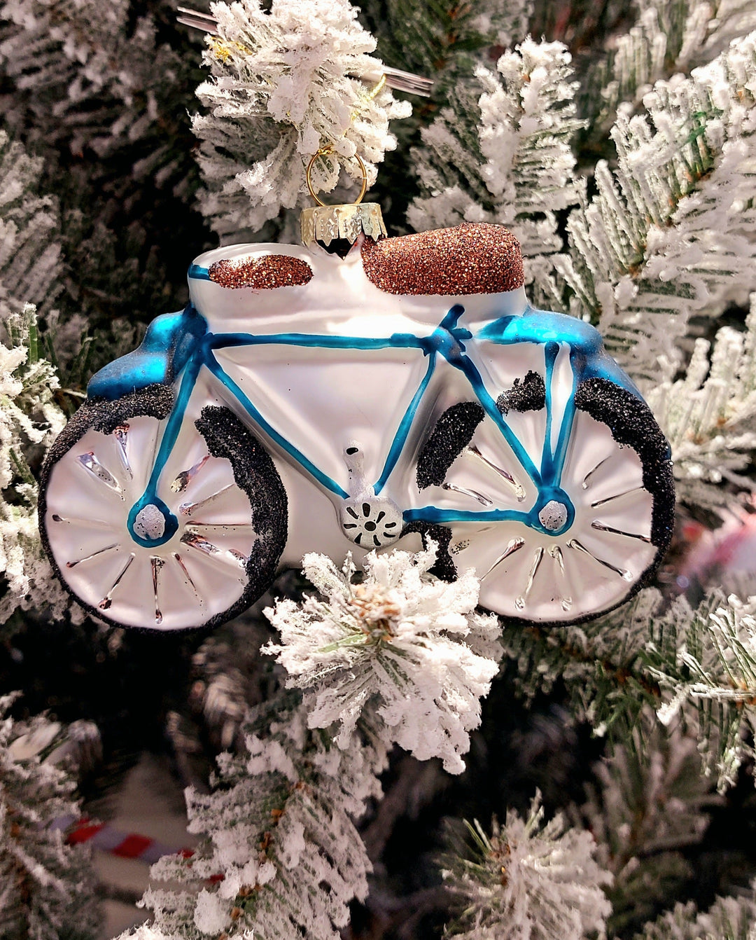 Blue Bicycle Christmas Glass Ornament by Wizardi F07M3-49 HB-SY25007