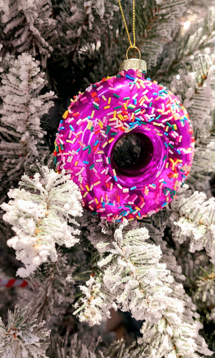 Purple Donut with Sprinkles Christmas Glass Ornament by Wizardi F07M3-48 HB-SY25407