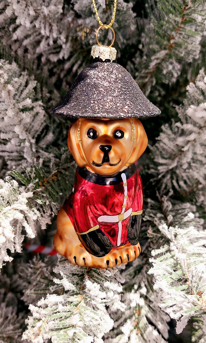 Dog in Guard Outfit Christmas Glass Ornament by Wizardi F07M3-40 HB-SY25230