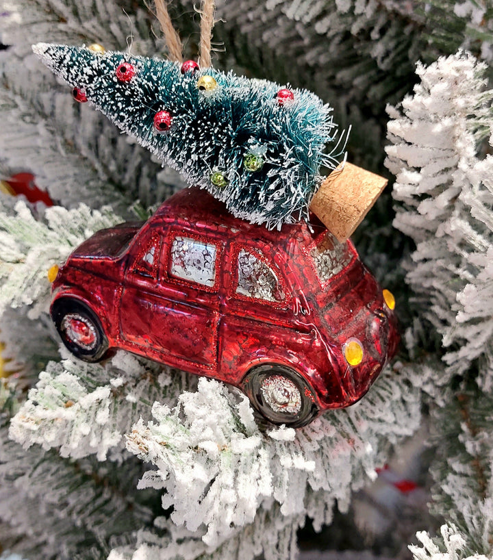 Car with Tree Christmas Glass Ornament by Wizardi F07M3-9 HB-SY25266