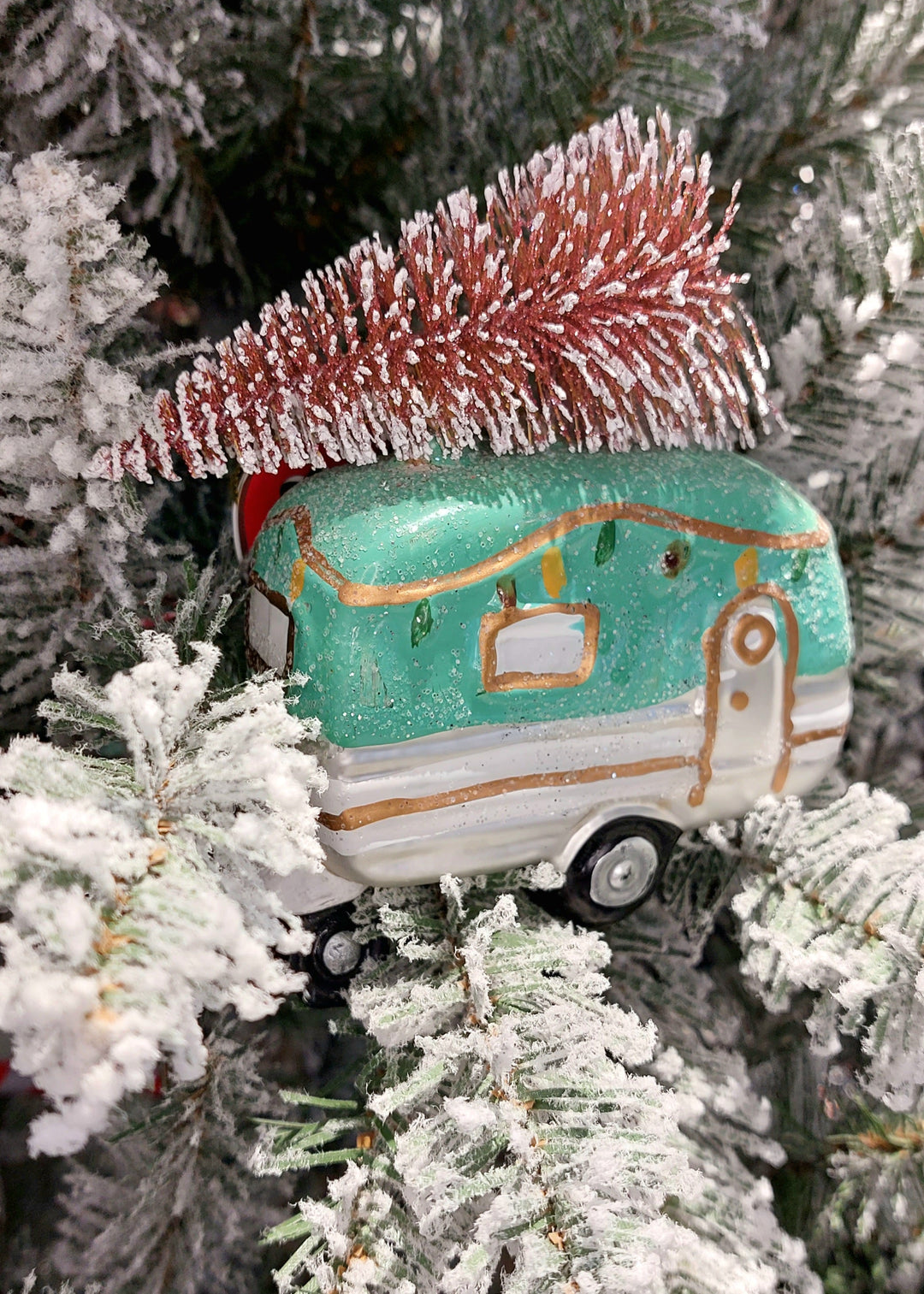 Retro Camper Christmas Glass Ornament by Wizardi F07M3-46 HB-SY25162
