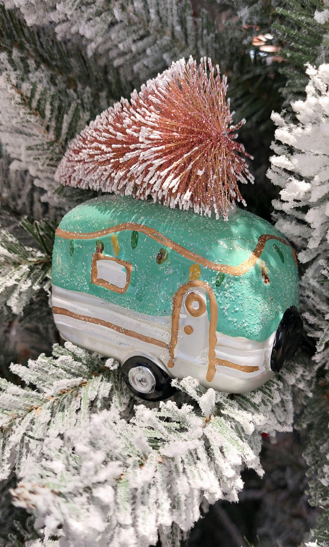 Retro Camper Christmas Glass Ornament by Wizardi F07M3-46 HB-SY25162