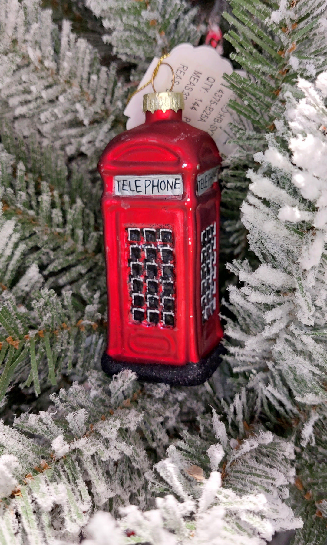 Red Phone Booth Christmas Glass Ornament by Wizardi F07M3-13 HB-SY25046