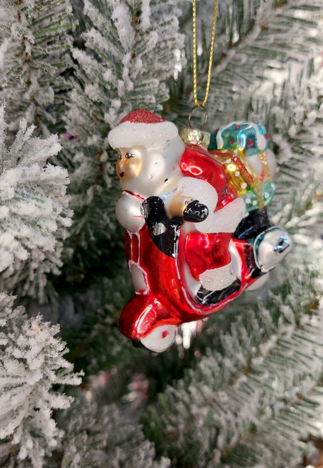 Santa Riding Motorcycle Christmas Glass Ornament by Wizardi F07M3-28 HB-SY25085