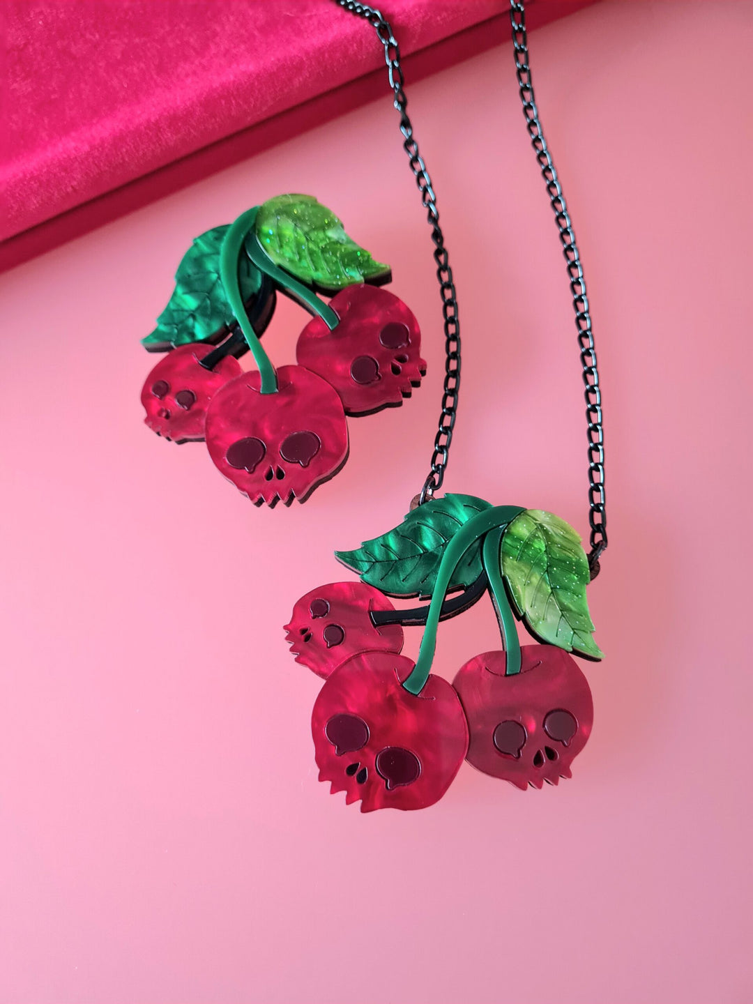 Skull Cherry Brooch or Necklace