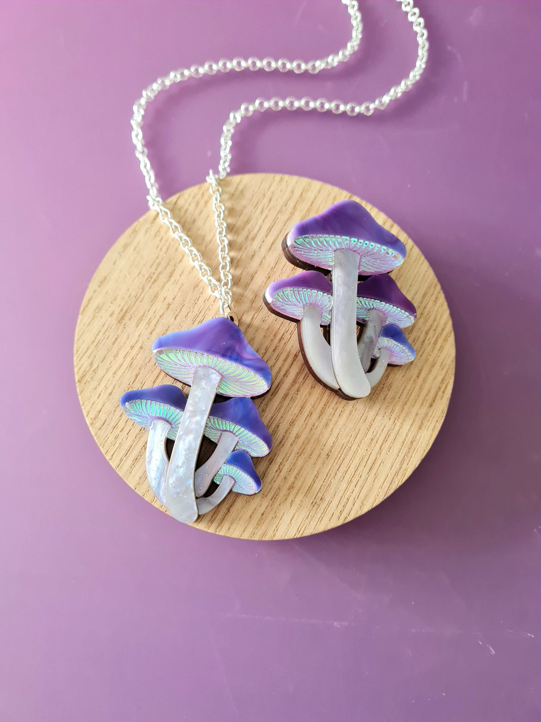 Cosmic Purple Mushroom Cluster Pin or Pendant