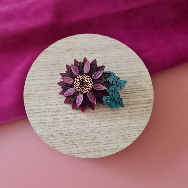 Burgundy Autumn Sunflower Pin Brooch