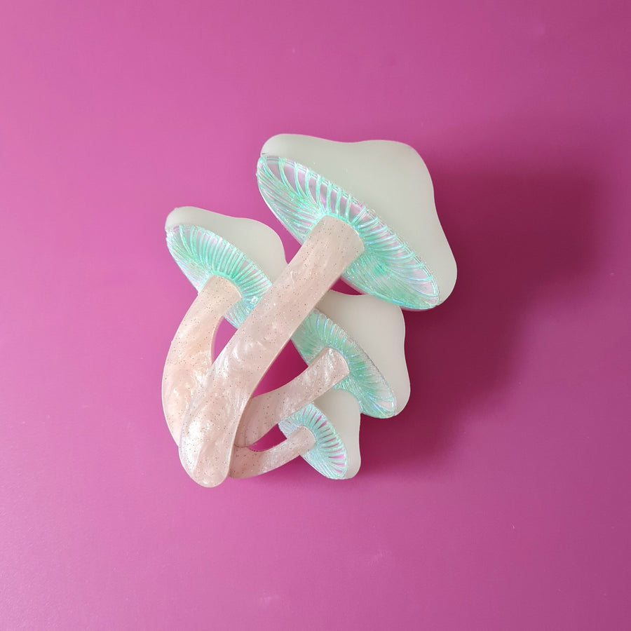 Bioluminescent Magic Mushroom Brooch or Necklace - glow in the dark mushroom cluster