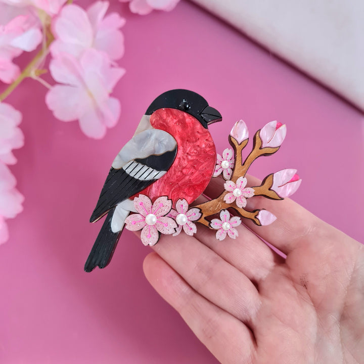Bullfinch and Blossoms Brooch