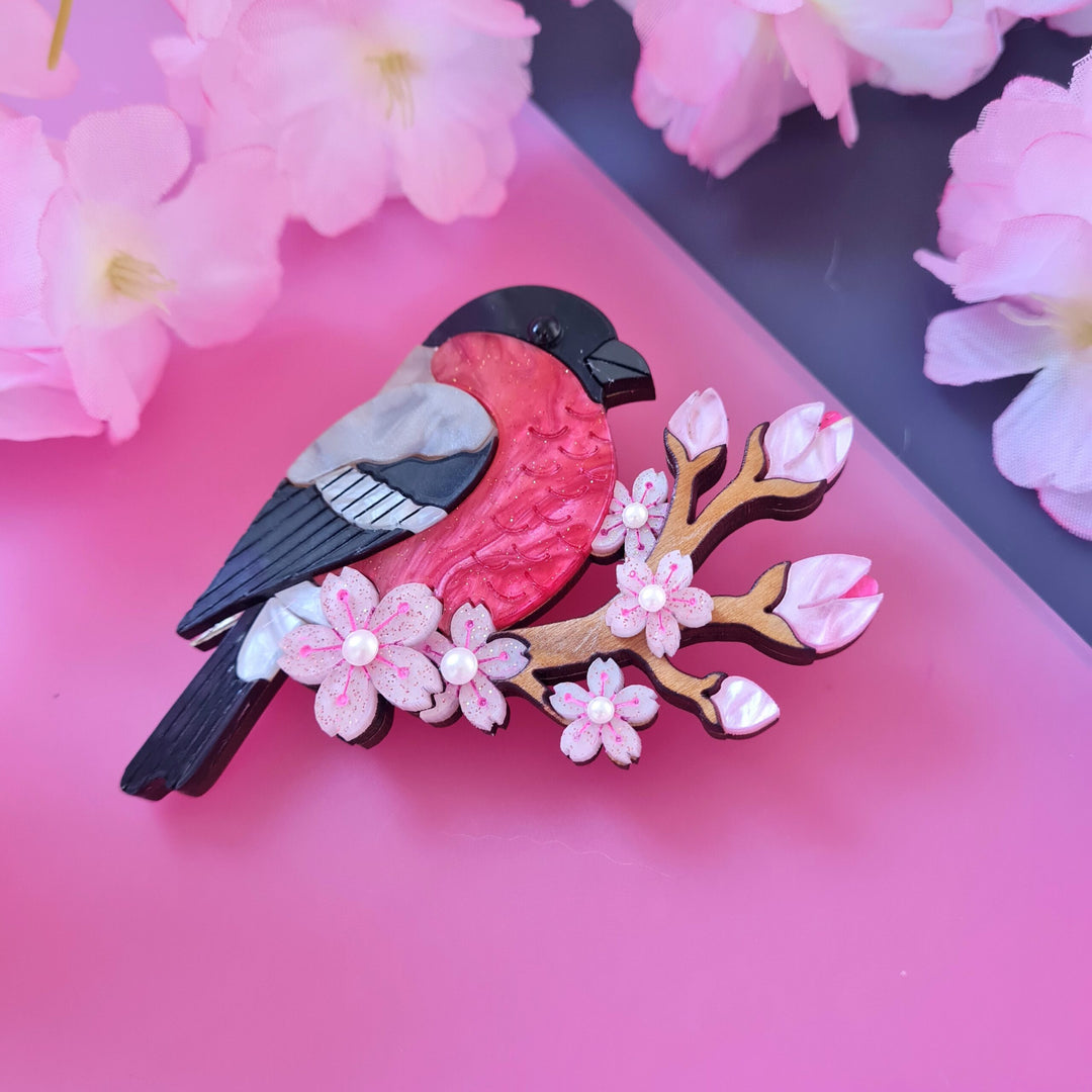 Bullfinch and Blossoms Brooch