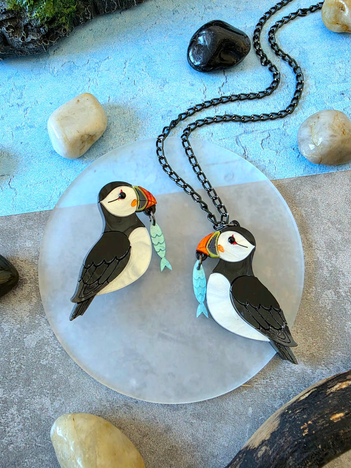 Puffin Coastal Bird Pin Brooch or Pendant