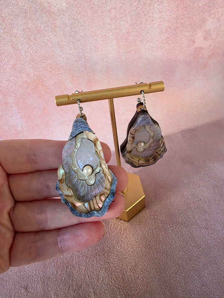 Oyster Shell Pearl Ocean Statement Earrings
