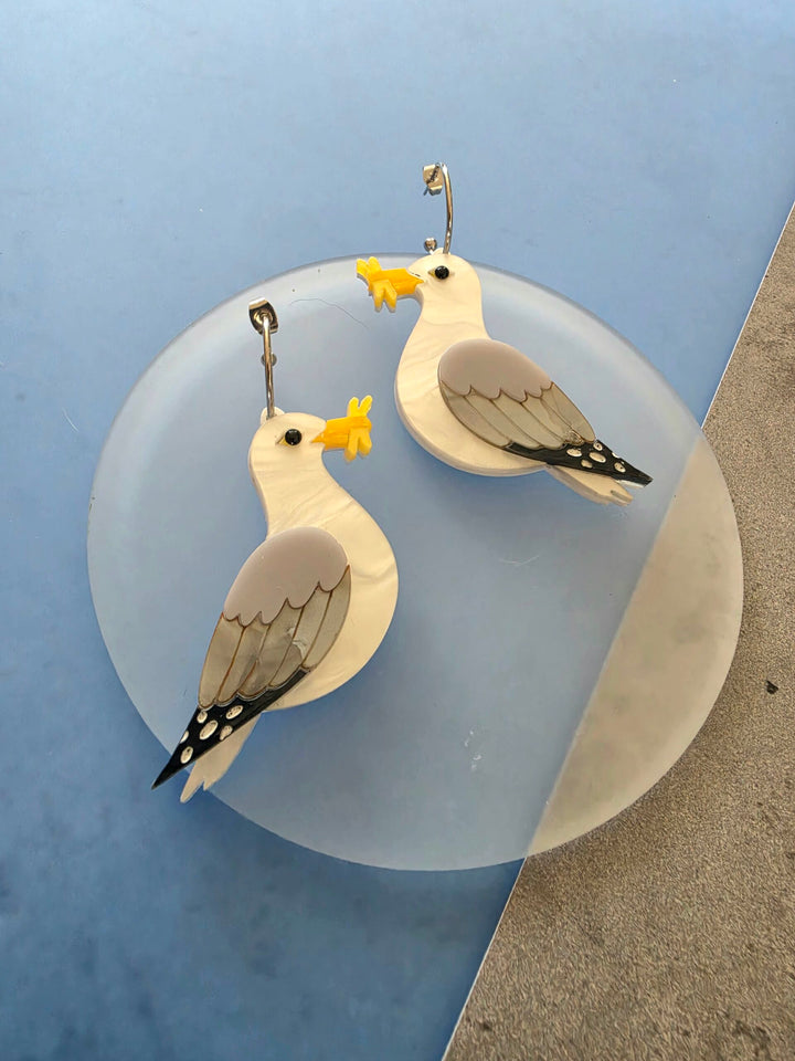 Seagull Herring Gull Chip Thief Hoop Earrings