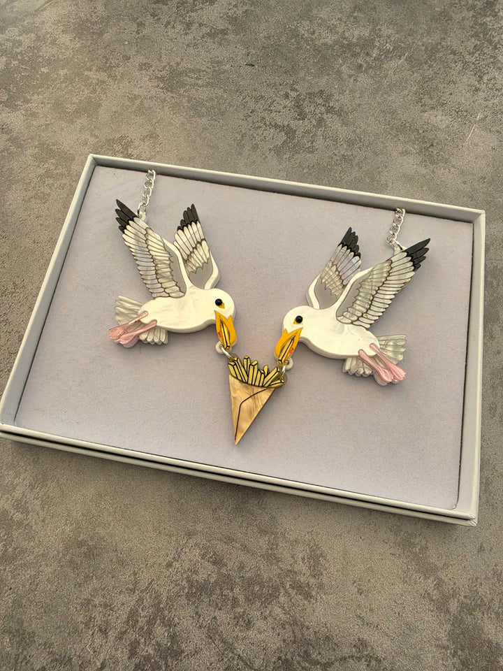 Statement Seagull Herring Gull Chip Thief Charm Necklace