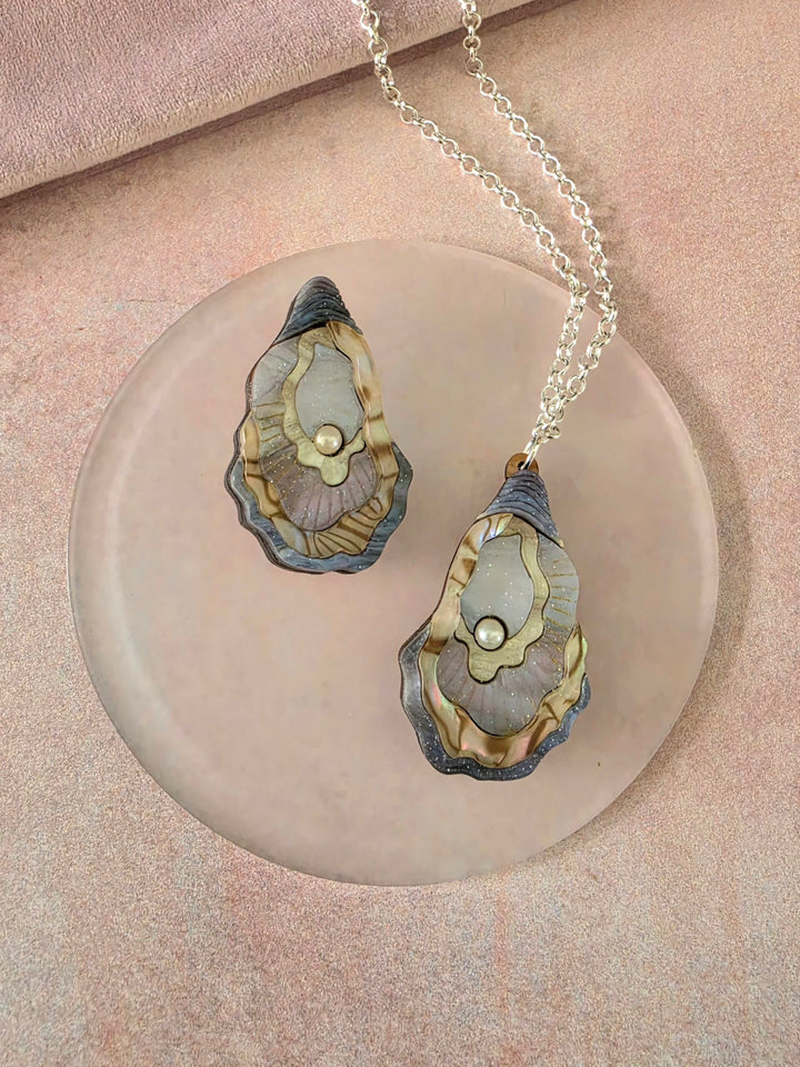 Oyster Shell Pearl Ocean Pin or Pendant