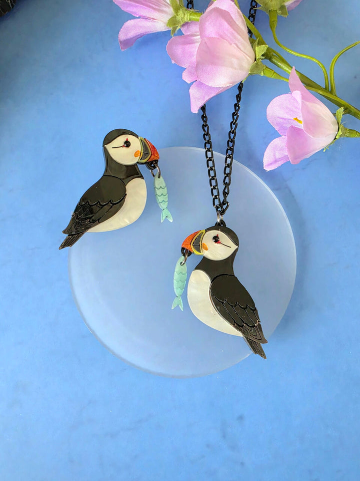 Puffin Coastal Bird Pin Brooch or Pendant