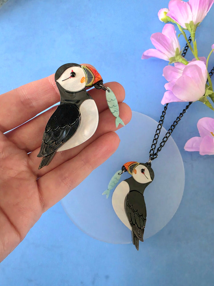 Puffin Coastal Bird Pin Brooch or Pendant