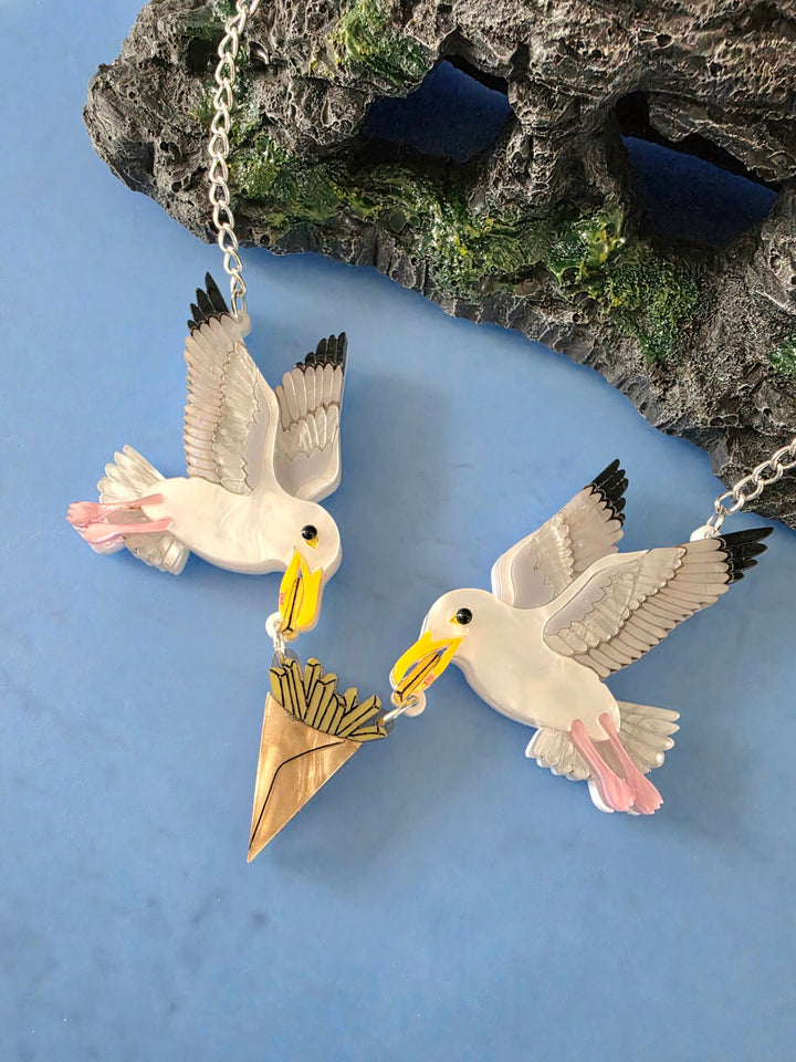 Statement Seagull Herring Gull Chip Thief Charm Necklace