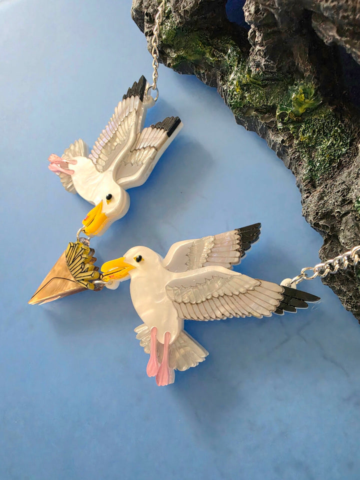 Statement Seagull Herring Gull Chip Thief Charm Necklace