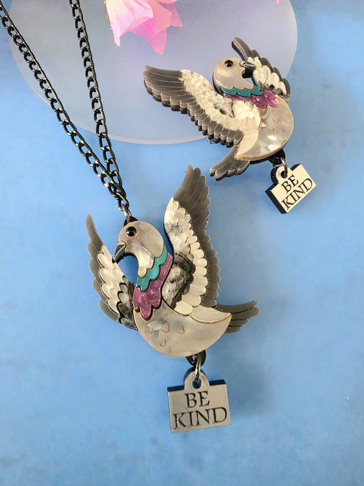 Flying Pigeon Bird Acrylic Brooch Pin or Pendant