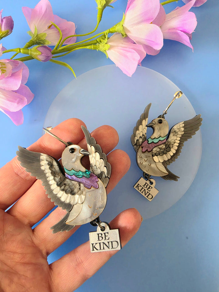 Flying Pigeon Bird Acrylic Hoop Statement Earrings
