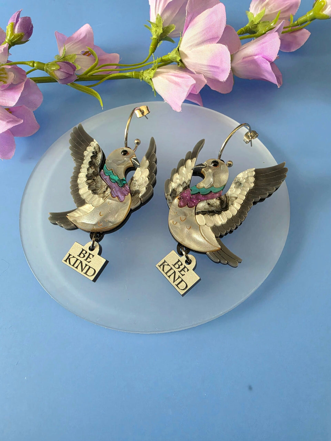 Flying Pigeon Bird Acrylic Hoop Statement Earrings