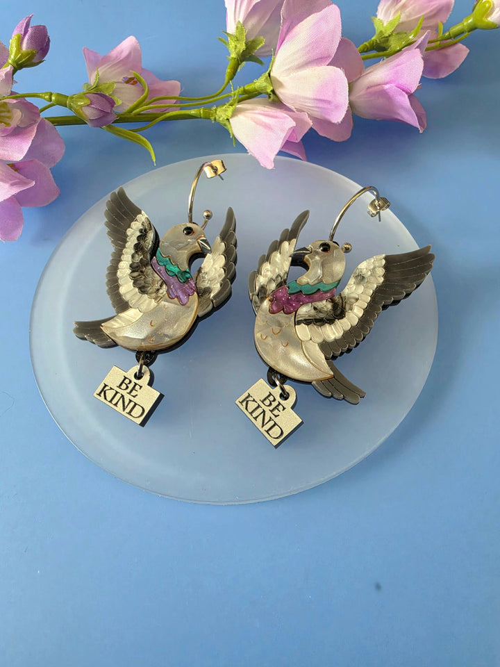 Flying Pigeon Bird Acrylic Hoop Statement Earrings