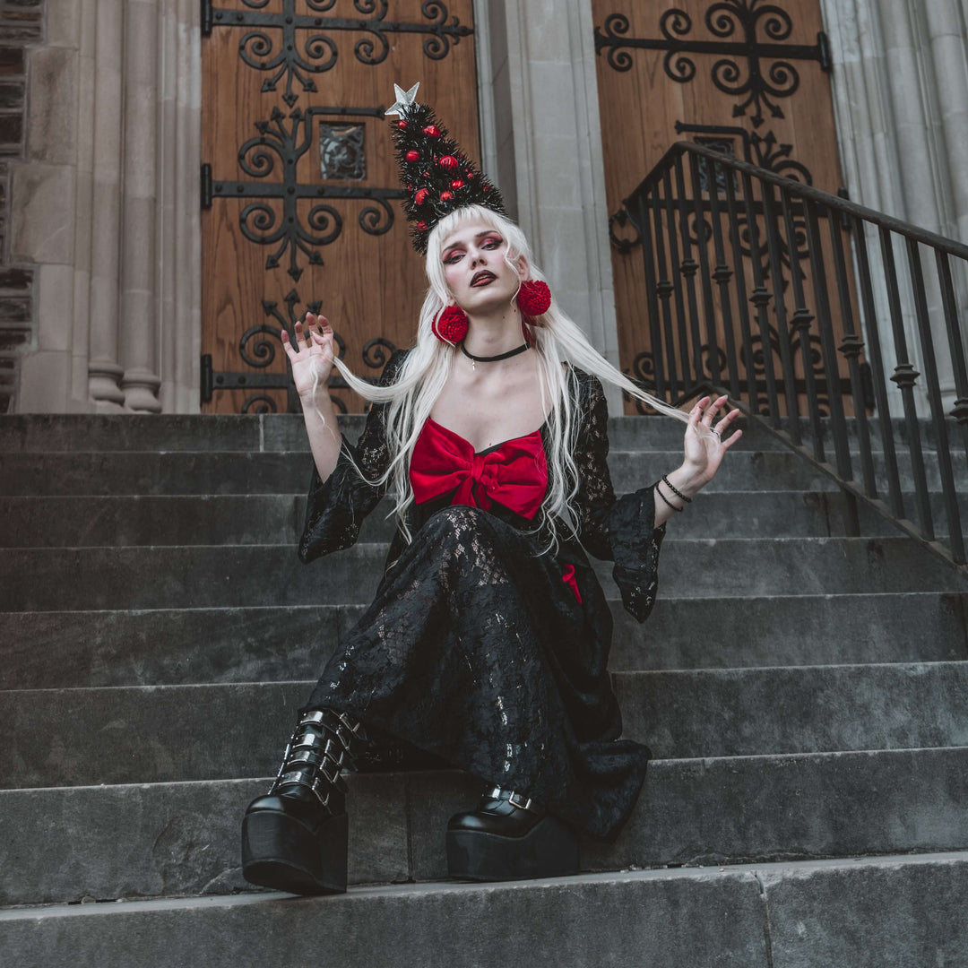 Priscilla 60's Bell Sleeve Lace Maxi Dress in Black