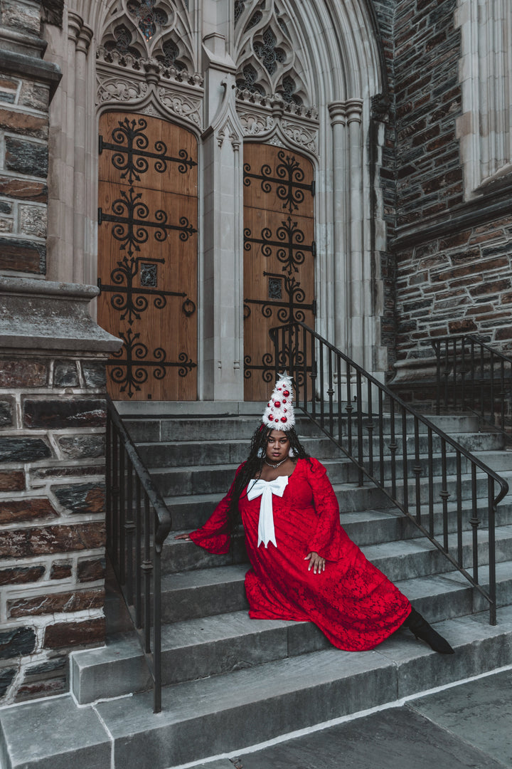 Priscilla 60's Bell Sleeve Lace Maxi Dress in Red