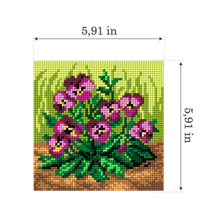 Needlepoint canvas for halfstitch without yarn Purple Pansies 2107D - Printed Tapestry Canvas