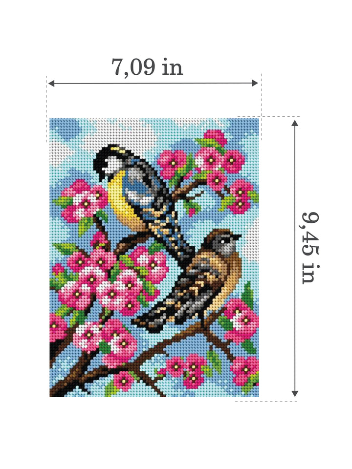 Gobelin canvas for halfstitch without yarn Tits on Cherry Blossom