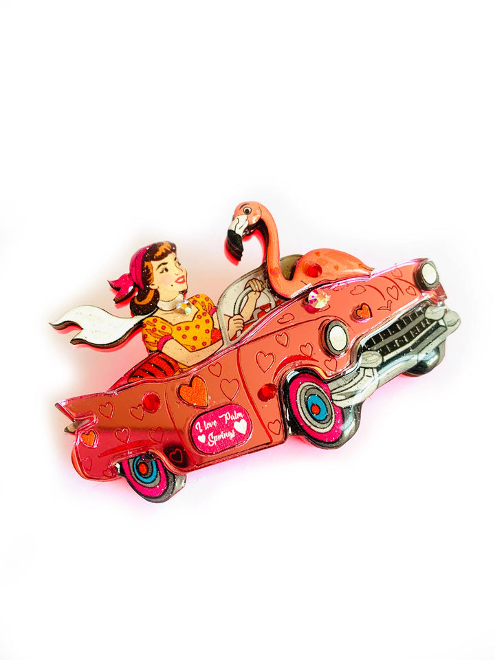 Frankie & the Flamingo Car Brooch by Rosie Rose Parker