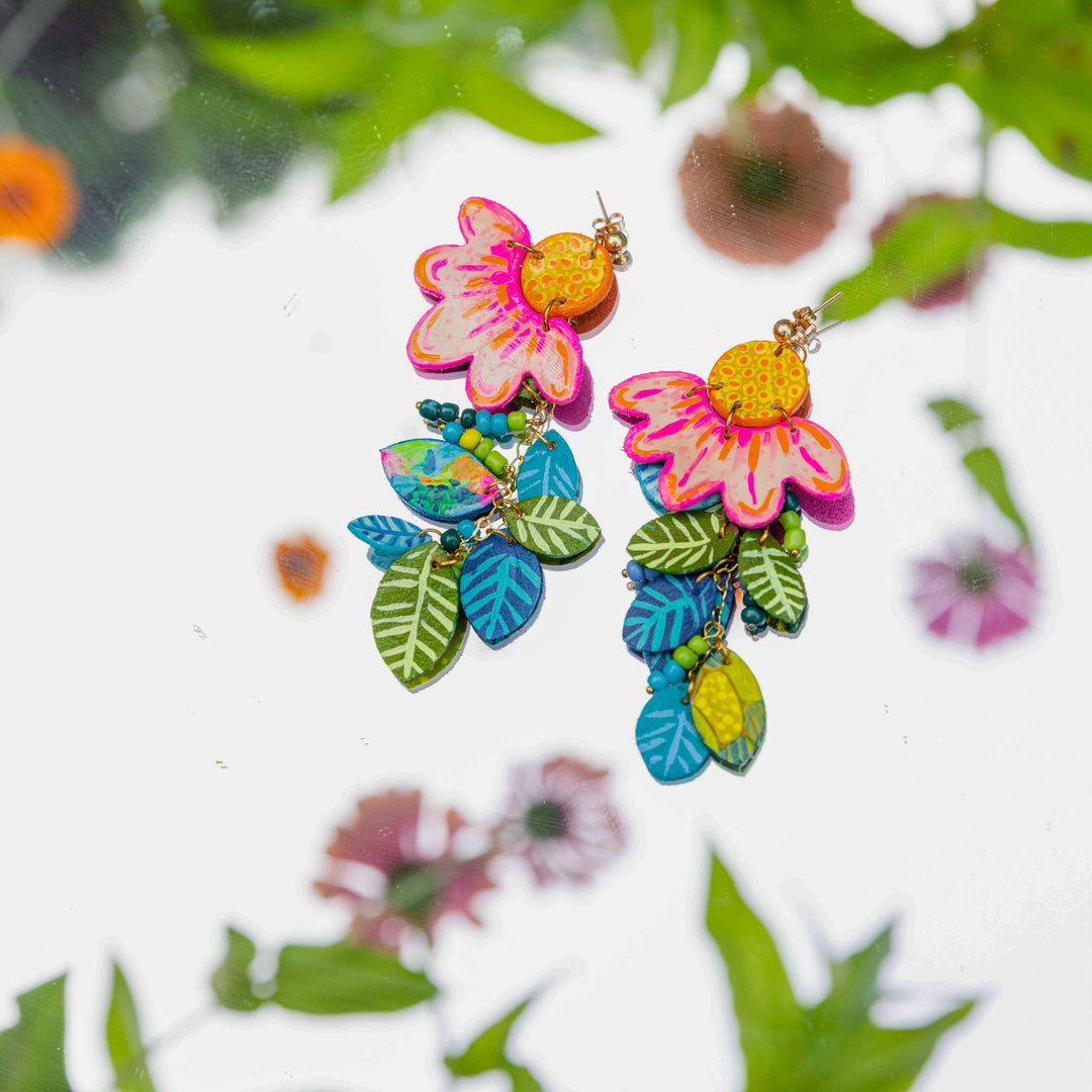 Pink Peach Blossom Flower Dangle Earrings